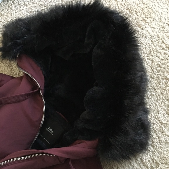 Zara Parka Acolchada Water Repellent Winter Coat Small burgandy - Picture 9 of 9